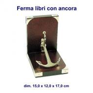 Fermalibro  in legno con angoli e ancora ammiragliato in ottone lucido, dim. 15,0 x 12,0 x H17,0 cm