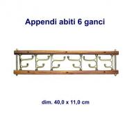 Appendiabiti in legno con 6 ganci girevoli in ottone lucido, dim. 40,0 x 11,0 cm