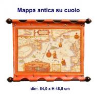 Quadro rustico, stampa antica mappa su vero cuoio, con certificato di autenticità, dim. 64,0 x H48,0 cm 