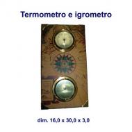 Termometro e igrometro in ottone su base in legno con angoli in ottone, dim. 16,0 x 30,0 x3,0 cm