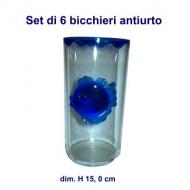 Set 6 bicchieri antiurto con decoro onde e pesce a rilievo blu, dim. H 15,0 cm