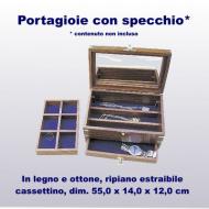 Portagioie in legno e ottone, ripiano estraibile, cassettino, dim. 22,0 x 14,0 x 12,0 cm