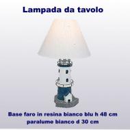 Lampada da tavolo base forma faro in resina bianco/blu h 48,0 cm paralume bianco d 30 cm