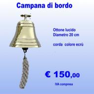 Campana di bordo in ottone massiccio lucido, diametro 20 cm corda colore ecrù 